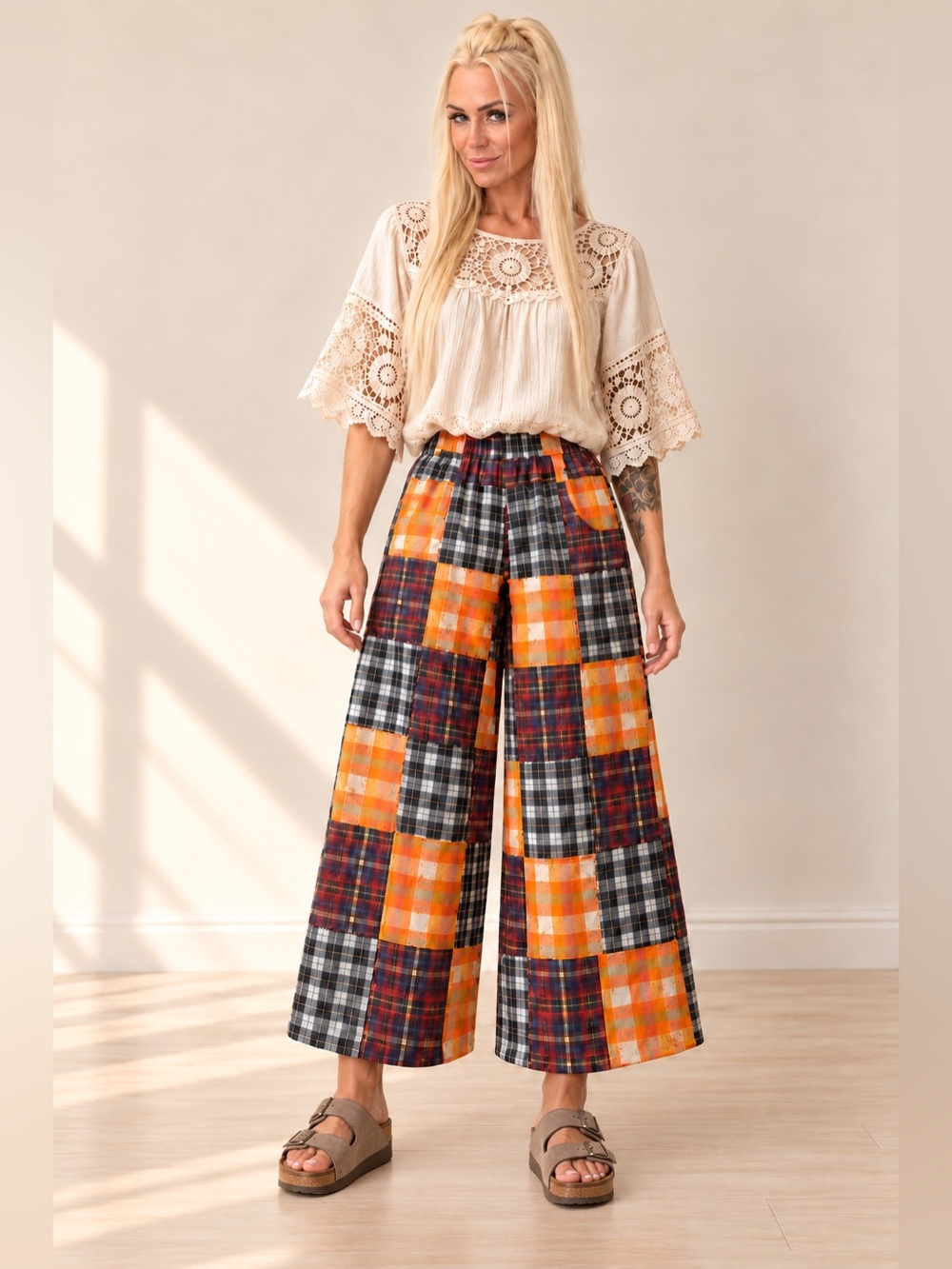 NEW – Jaded Gypsy Mixed Up Flannel Pants – Mango – Size S/M